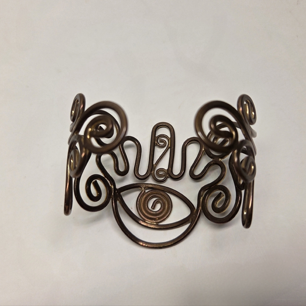 Copper Artisan Swirl Open Cuff Bracelet Boho Chic Metal Jewelry - Picture 3 of 5